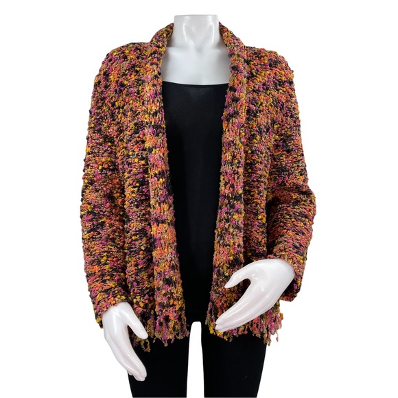 💕Ruby Rd. Multi-Color Textured Knit Open Fringe Cardigan💕 - Picture 1 of 6